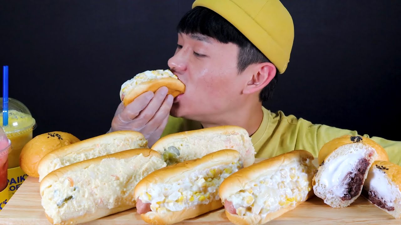 빽다방 빵모음(사라다빵, 소세지빵, 크리미단팥빵)먹방~!! mashed potatoes bread,Sausage bread,Cream bread MukBang~!!