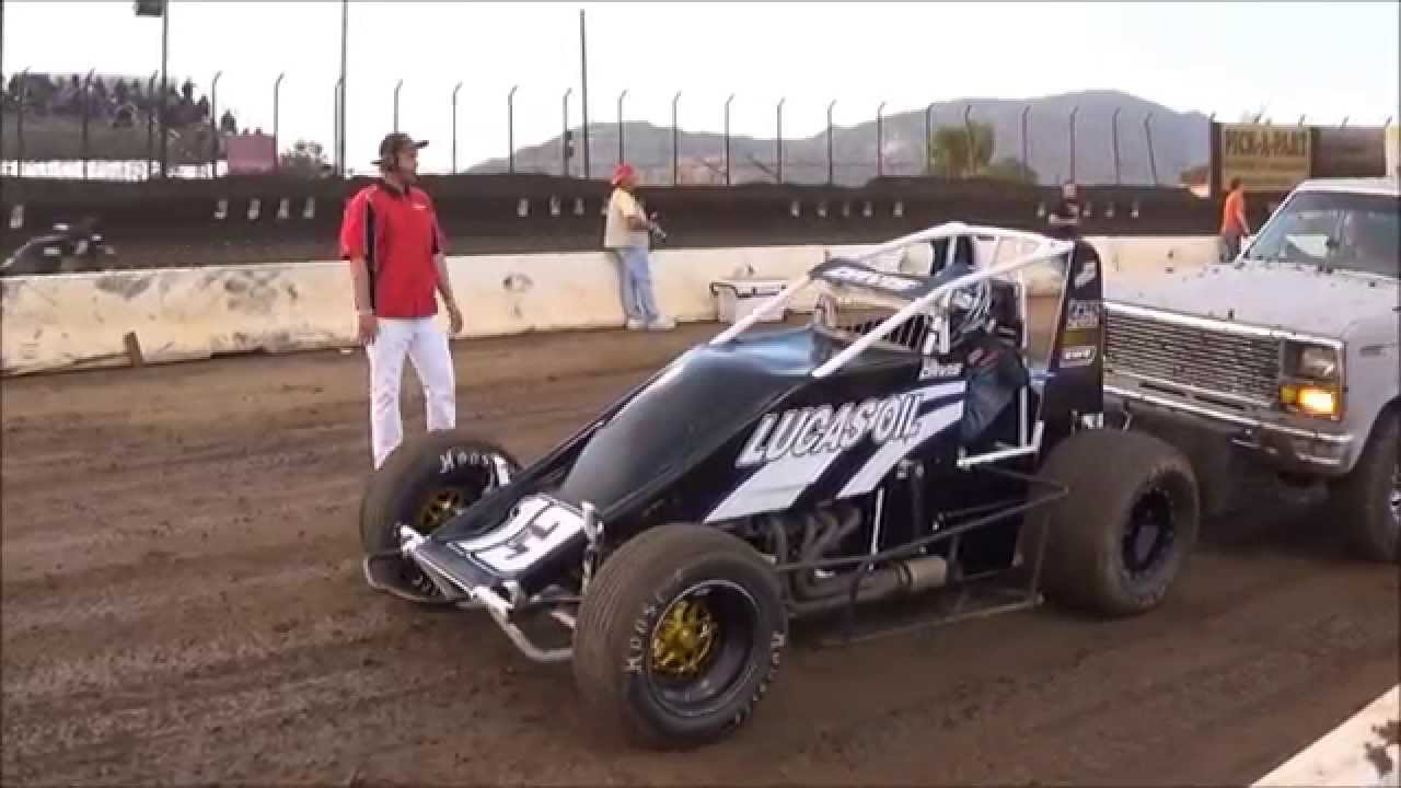 Push Starting Sprint Cars - it's fast & funny  - Perris Auto Speedway - April 12, 2014