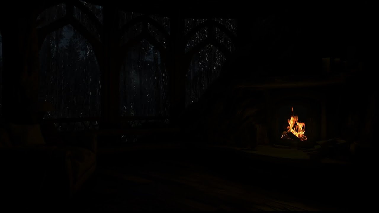 Dreamy Tree House in the Night Forest: Rain & Thunder Sound, Crackling Fire Sound | Rain Ambience