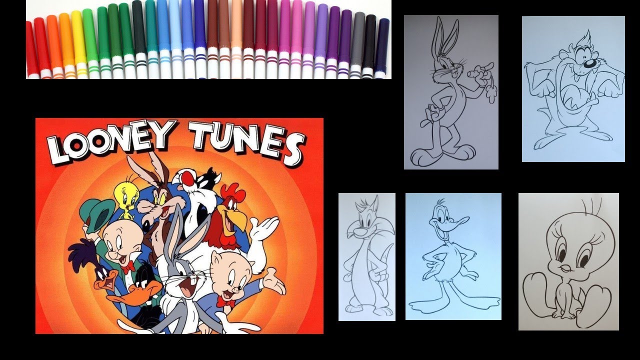 Looney Tunes Coloring - Bugs Bunny Daffy Duck Tweety Bird Taz Sylvester - Speed Coloring Markers