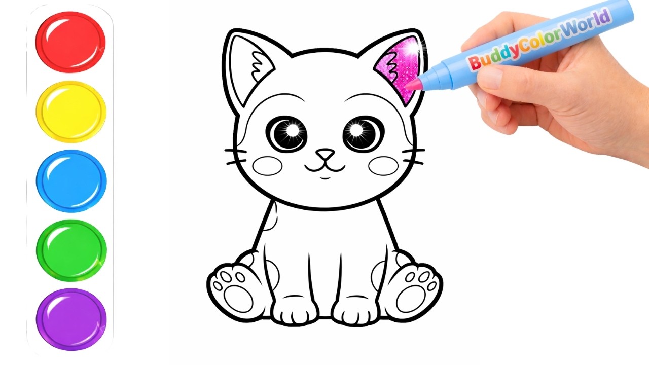 How to Color a Cute Sitting Cat 🐱 | Coloring for Kids
