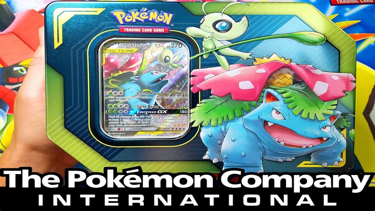 OPENING AWESOME CELEBI & VENUSAUR GX TIN FROM THE POKEMON COMPANY INTERNATIONAL
