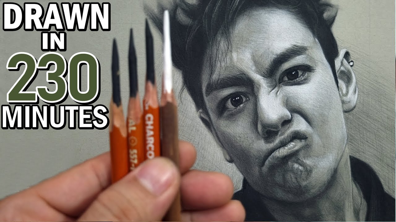 230 Minutes DRAWING CHALLENGE! Quick & Easy Portrait Drawing Technique- Charcoal!