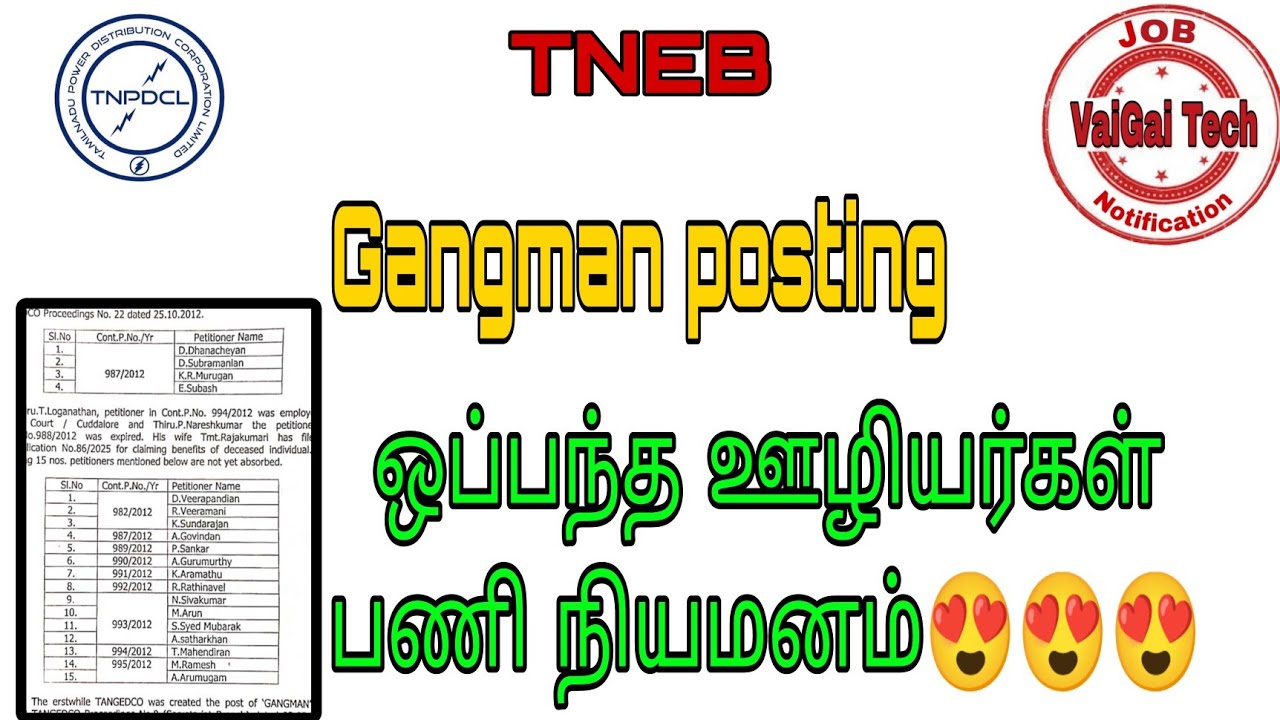TNEB News Update|| ஒப்பந்த ஊழியர்கள் பணி நியமனம்|| Contact labour TO Gangman||