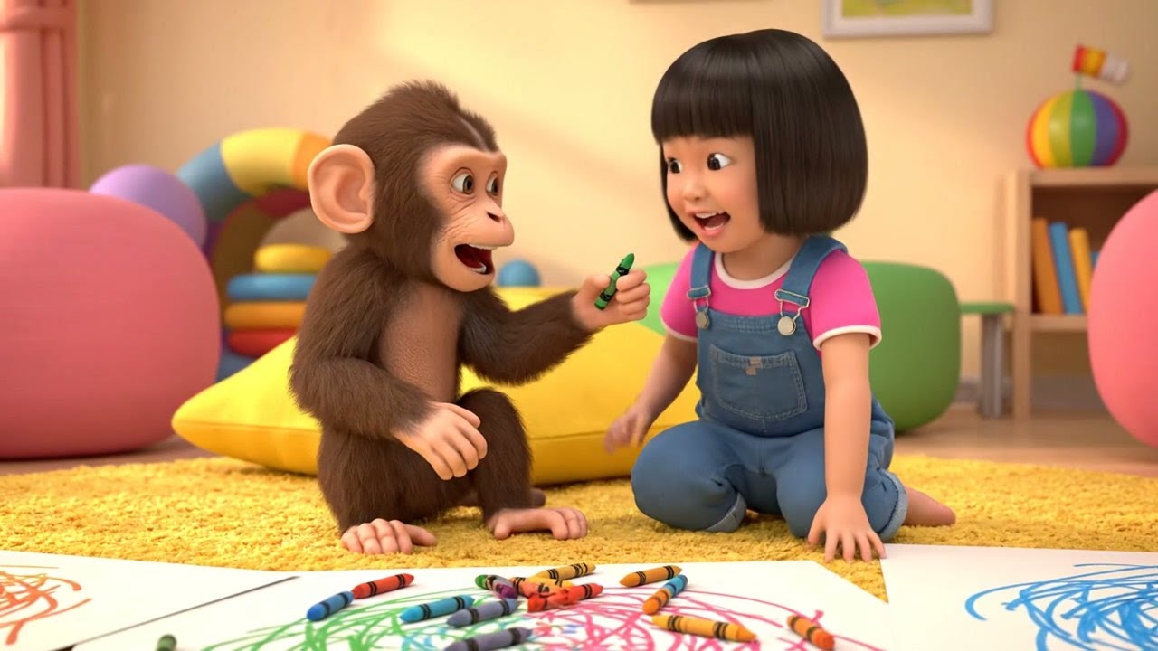 Naughty Baby Monkey Mixed All the Crayons | Nursery Rhymes for Kids & Baby Songs