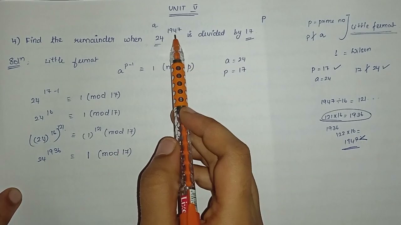 Problem using Little Fermat Theorem | Unit V | Algebra and Number Theory | Anna University Tamil