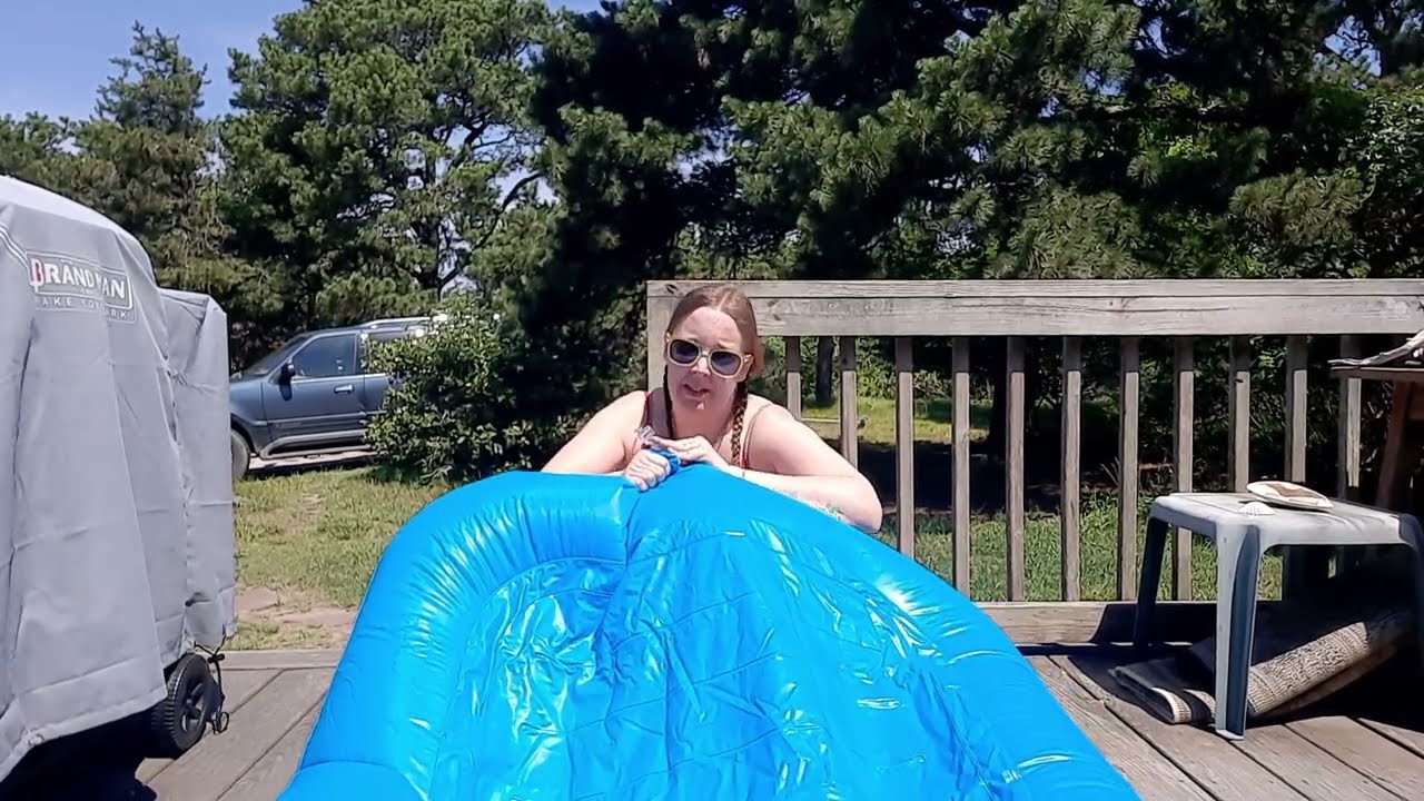 Blowing up a Inflatable Pool.