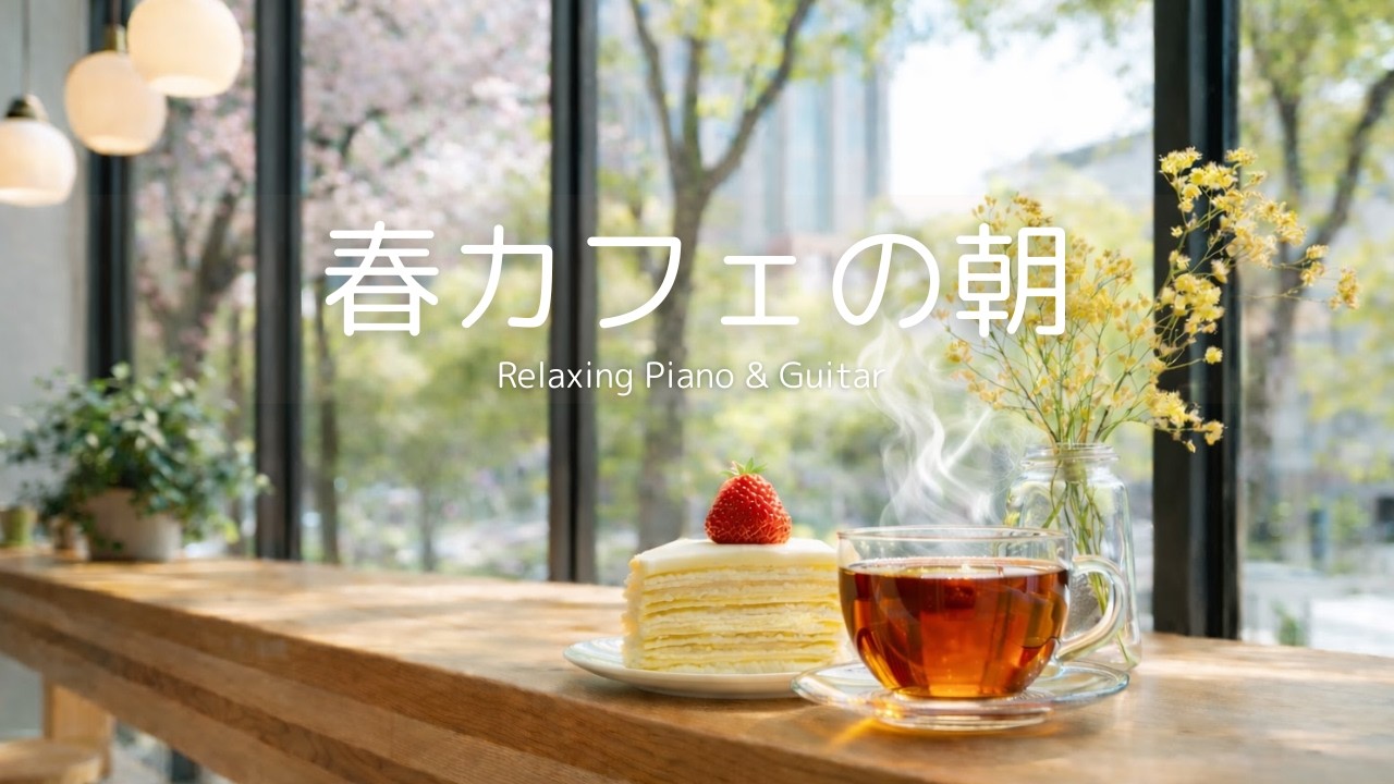 【朝カフェBGM】春カフェの朝｜ゆったり過ごす朝時間｜ピアノ&ギター