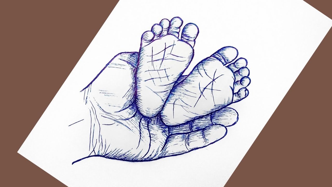 Heart-Touching Baby Feet Drawing with Blue Pen