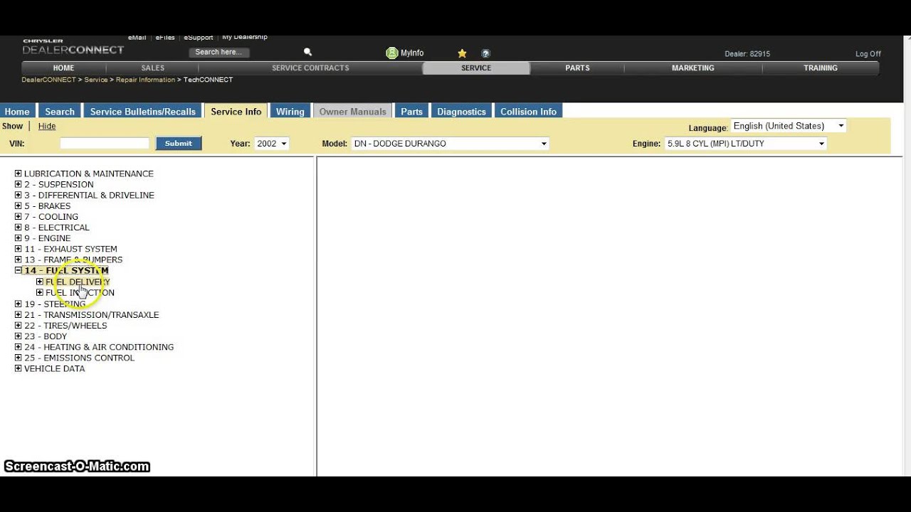 Navigating Chrysler Service information on Dealerconnect