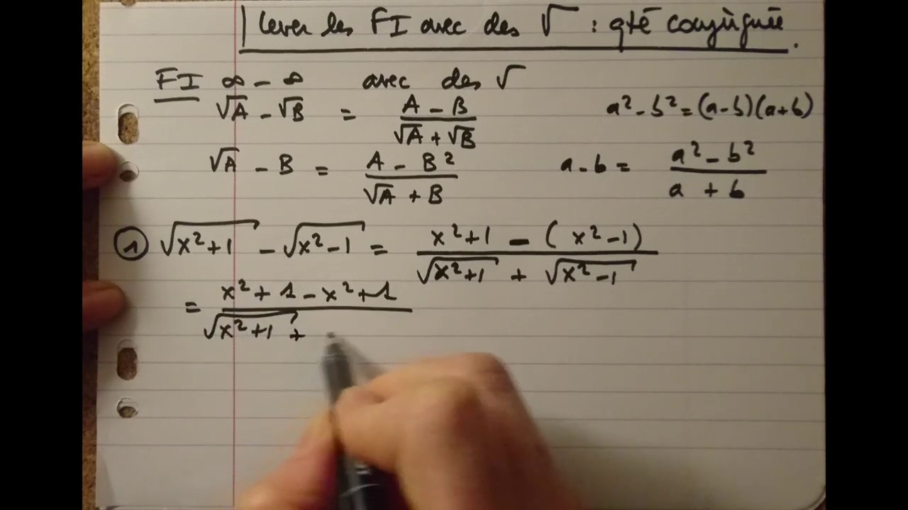 Lever les formes indéterminées avec des racines carrées, avec la quantité conjuguée -Limites L1