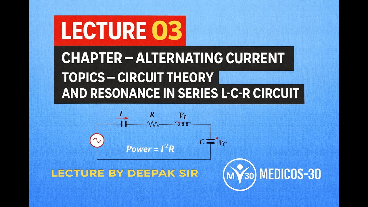 L - 3 | ALTERNATING CURRENT | CIRCUIT THEORY AND RESONANCE IN SERIES L- C-R CIRCUIT #physics