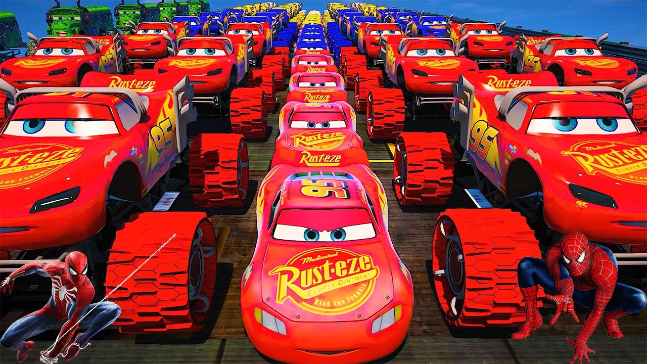 GTA 5 SPIDERMAN Cars Challenge Lightning & Monster McQueen Jackson Storm Miss Fritter & Friends Cars
