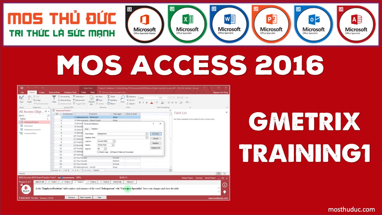 MOS Access 2016 Training 1 - GMetrix