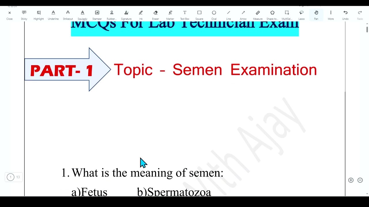 Semen Examination MCQs | DMLT, BMLT , Lab Technician #group5