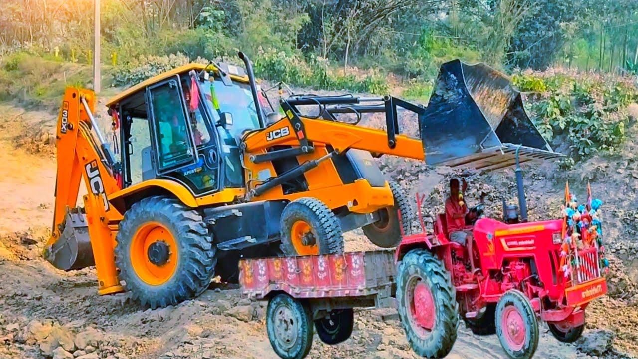 Jcb Tractor Video | Tractor Trolley Parking Video | Jcb Cartoon | Tractor Gadi | Jcb Stuck in Mud 