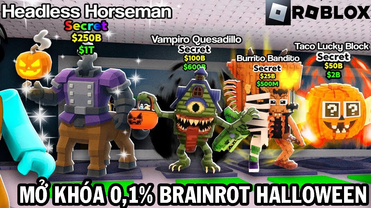 Mở kh&oacute;a tất cả Brainrot Halloween 0,1% si&ecirc;u qu&yacute; hiếm trong Đ&aacute;nh Cắp Brainrot Roblox | TN Gaming