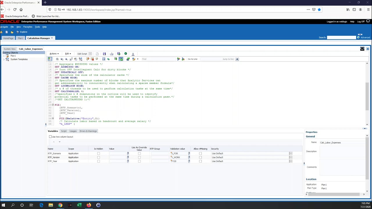 Oracle EPM Basic Calculation Script