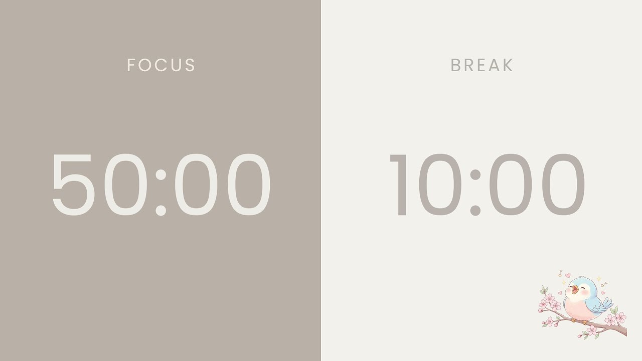 50/10 Pomodoro Timer 🍅 4 Hour Silent Study With Me (No Music) 🔇 Soft Bird Chirping Transitions