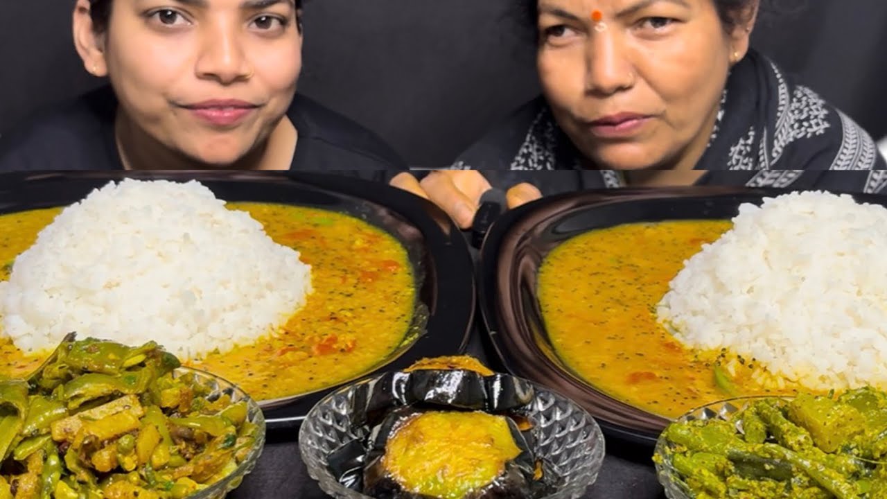 Dal Chawal Mukbang | Baingan Fry & Sem Aloo Fry Eating 🍚 / indian home food