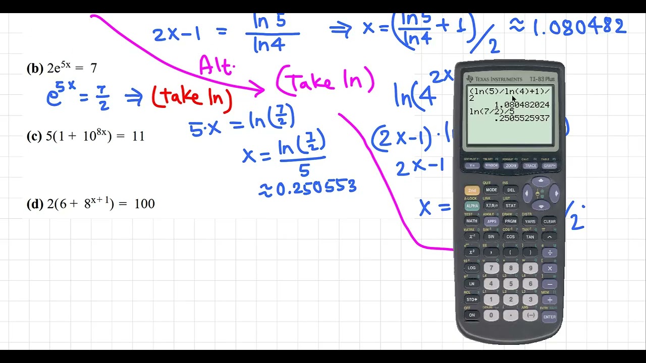 Algebra: solve exponential equations (4 examples)