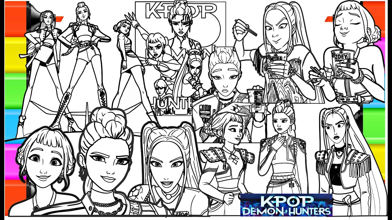 Coloring Kpop Demon Hunters characters / Kpop demon hunters coloring book / How to draw Rumi, Mira