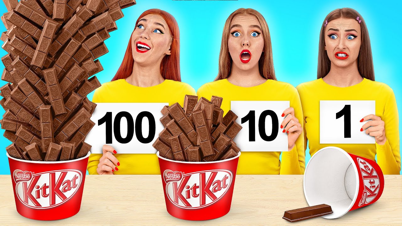 100 खाद्य परतें चुनौती | मजेदार स्थितियां Multi DO Challenge