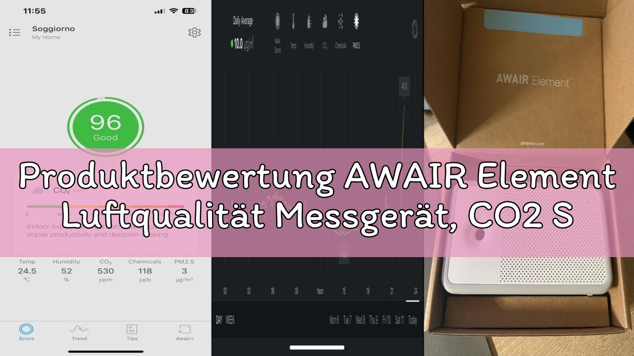Produktbewertung AWAIR Element Luftqualität Messgerät, CO2 Sensor, VOC Messgerät, Raumluft Monitor,