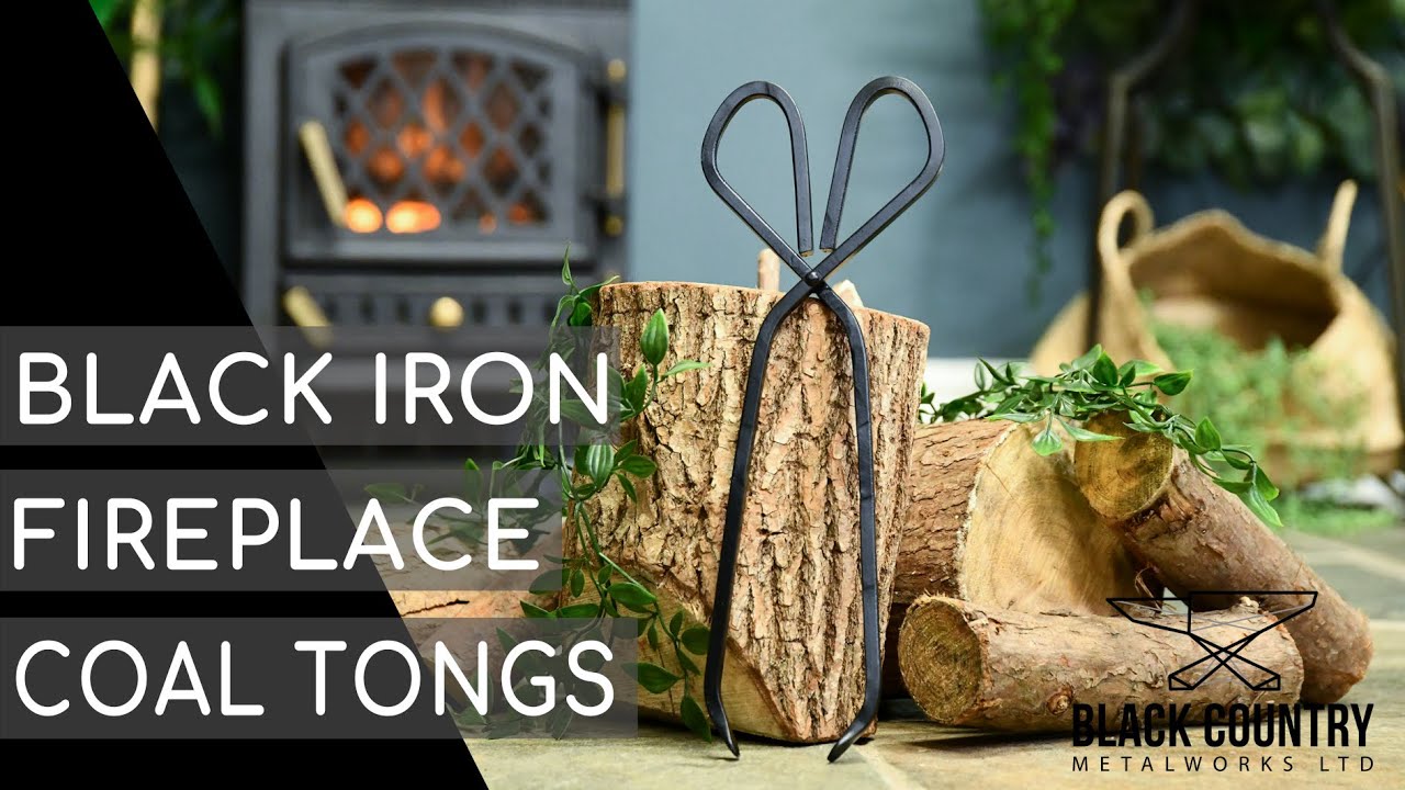 Black Iron Fireplace Coal Tongs - 37cm