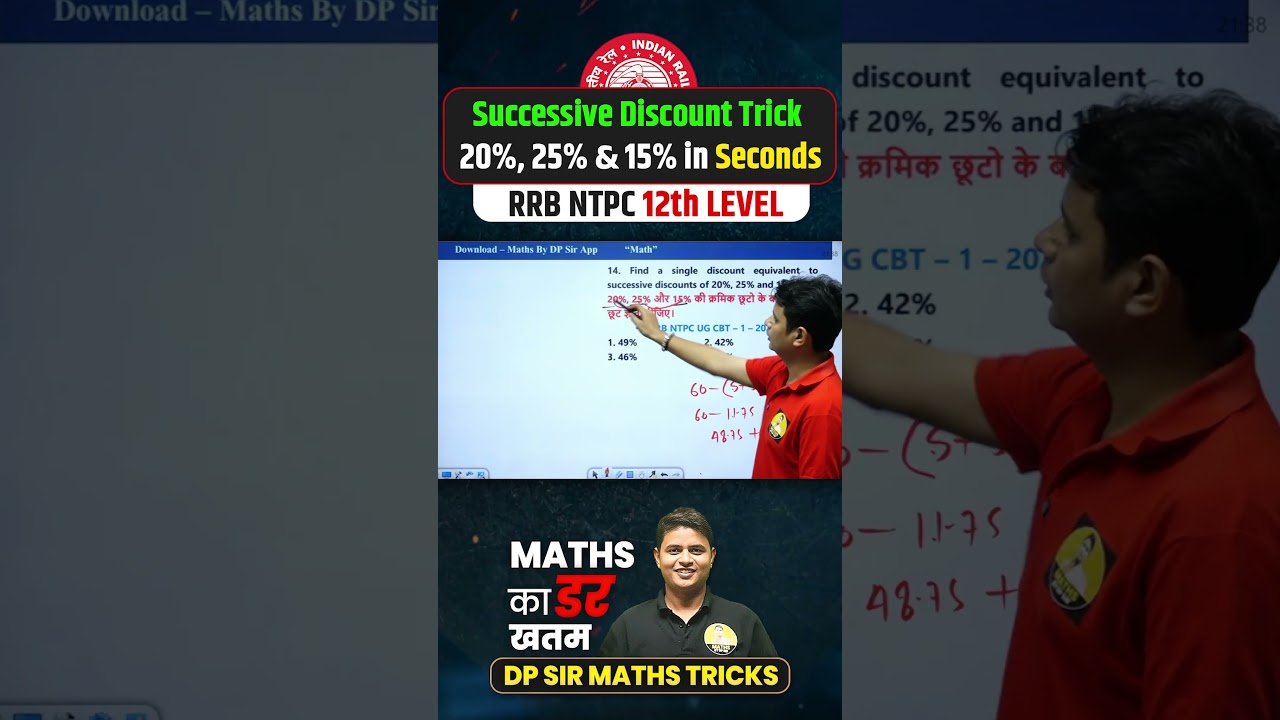 Successive Discount Trick | 20%, 25% & 15% in Seconds 🔥 #rrbntpc #ntpcexam #rrb #rrbgroupd