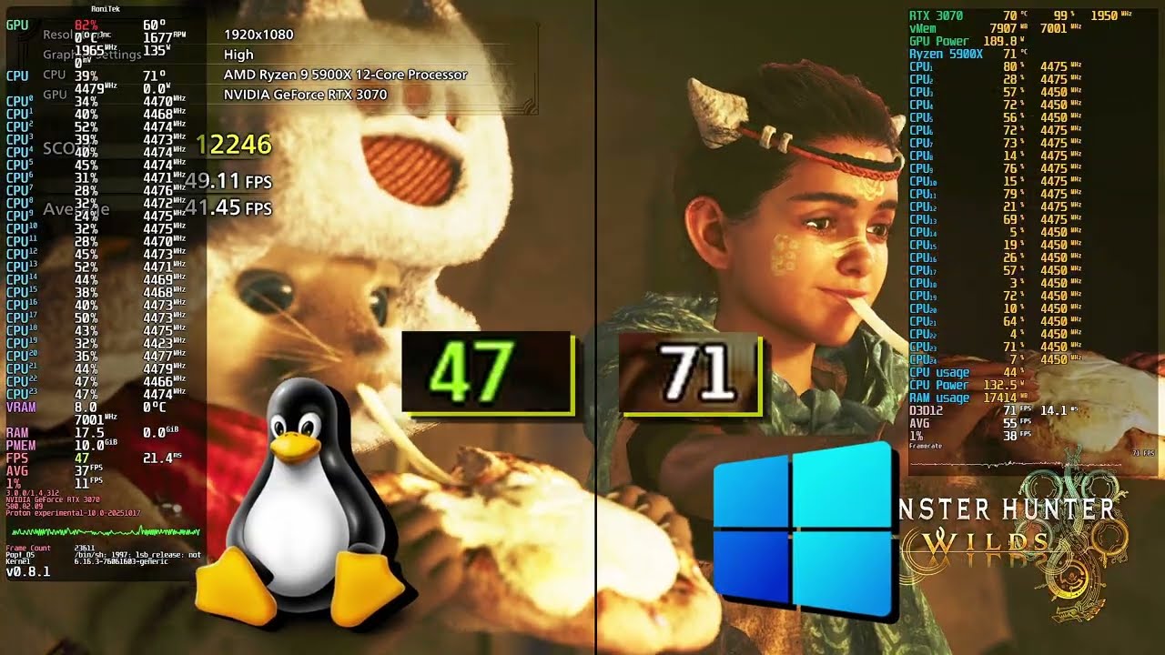 Linux vs Windows Benchmark Monster Hunter Wilds