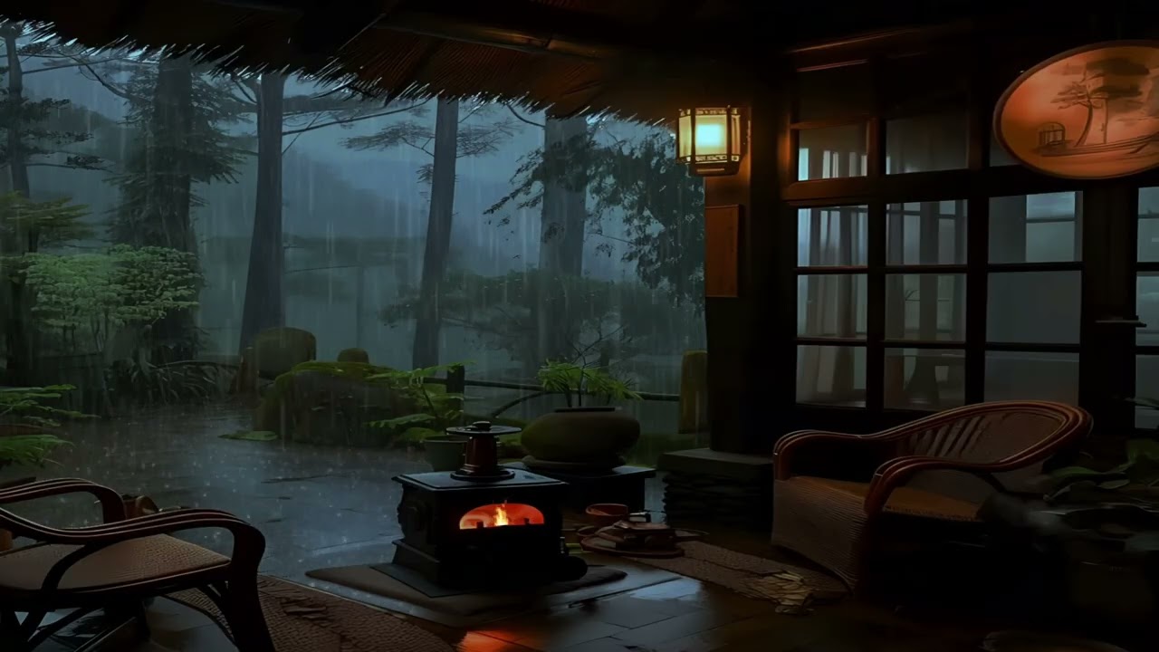 Rainy Forest Cabin 🌧️ Cozy Fireplace Night | 8 Hours Relaxing Rain Sounds for Sleep