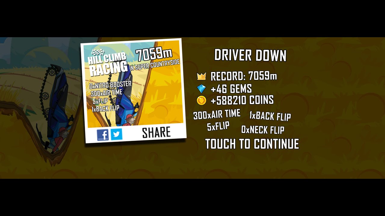 Hill Climb Racing: 7059m in Super Countryside on Snow Mobile (no boosters, no pets)