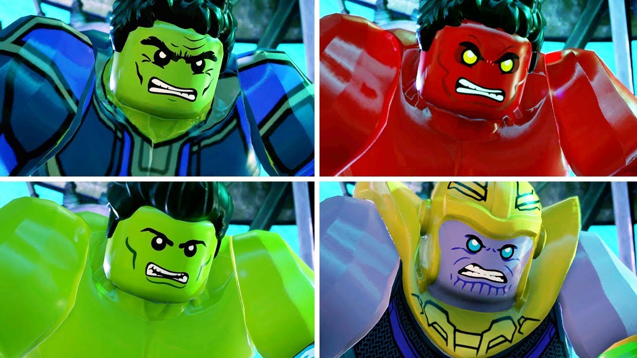 Большой персонаж Marvel Халк, разбивающий всех персонажей в LEGO Marvel Super Heroes 2
