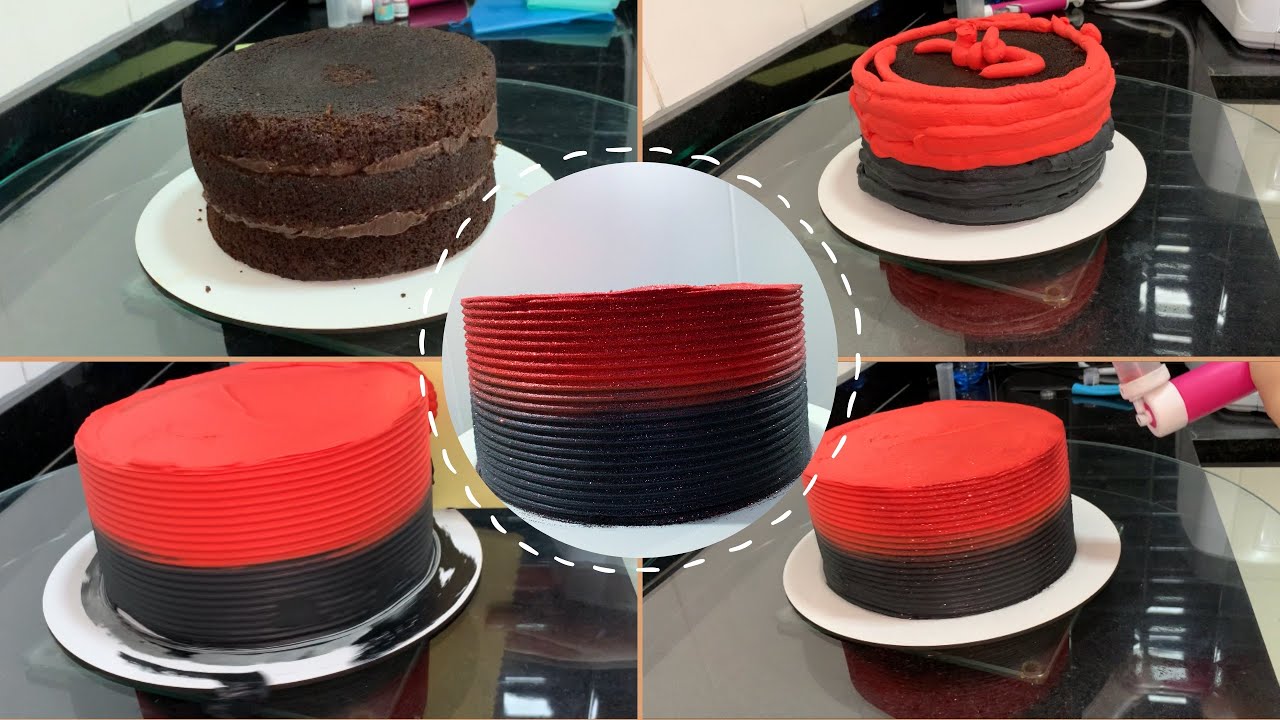 BOLO COM TEMA FLAMENGO//APRENDENDO TINGIR CHANTILLY PRETO E VERMELHO!