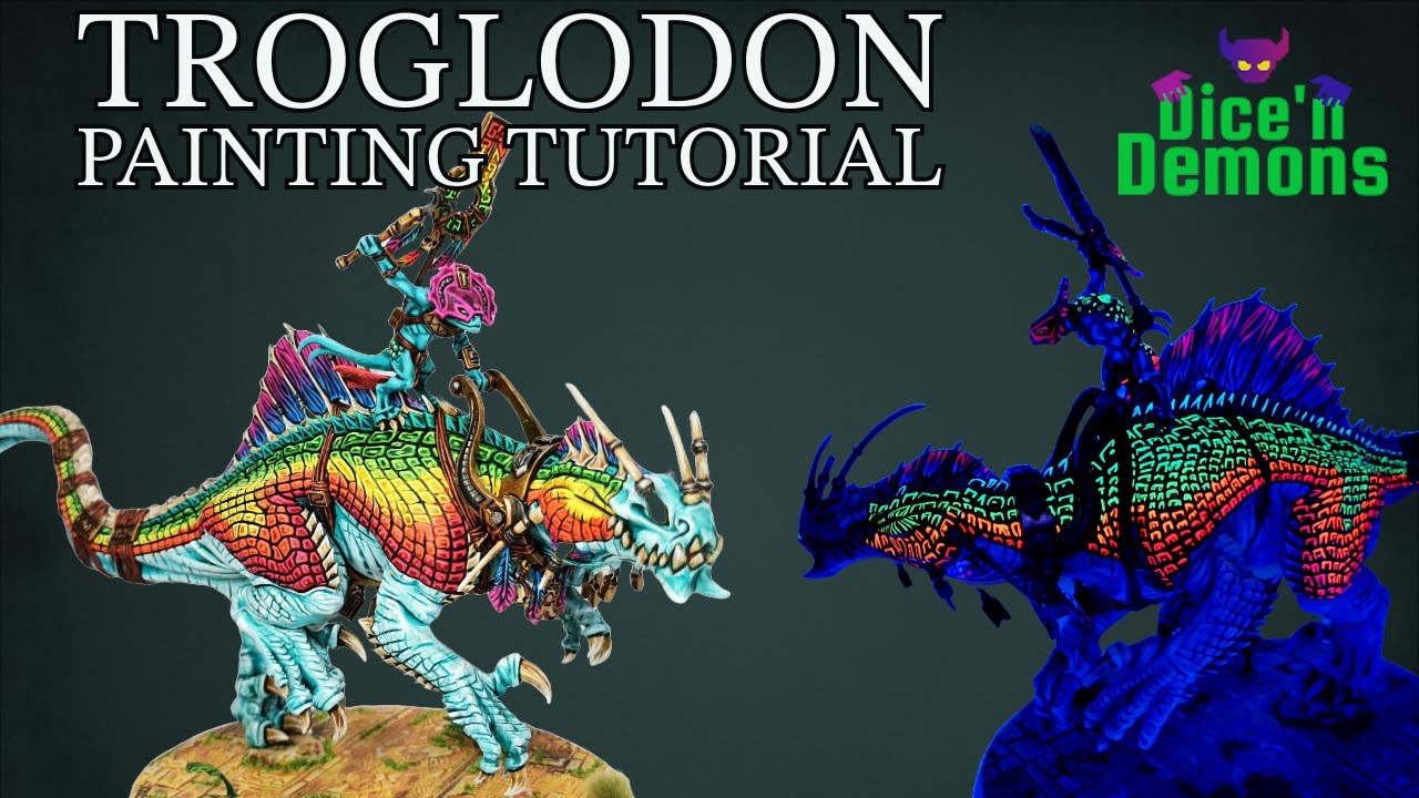 Painting tutorial: Fluorescent Rainbow Troglodon for the Seraphon for Warhammer Age of Sigmar