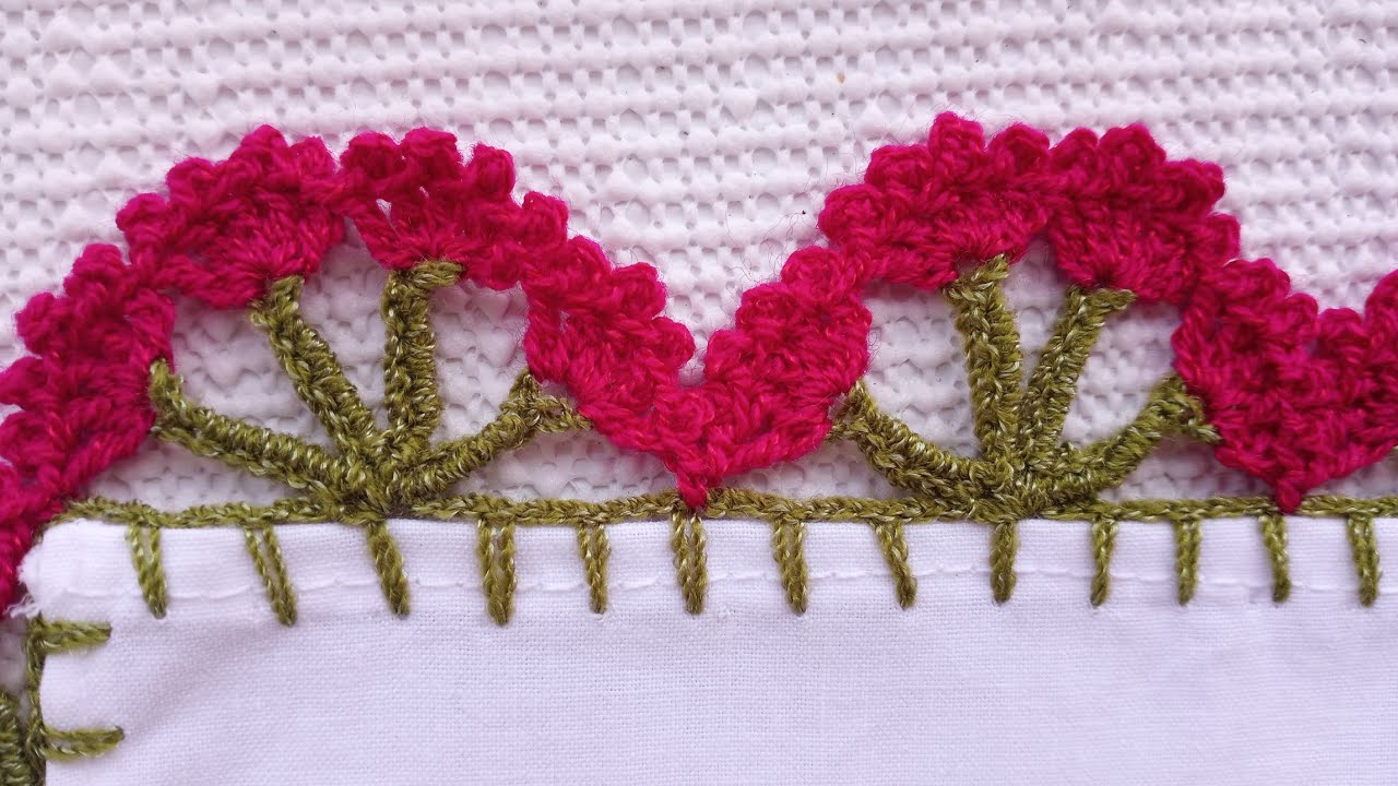 Punta #35💐💐 Ramito de Claveles 💐💐 Puntilla para servilleta facil de realizar de 2 vueltas.