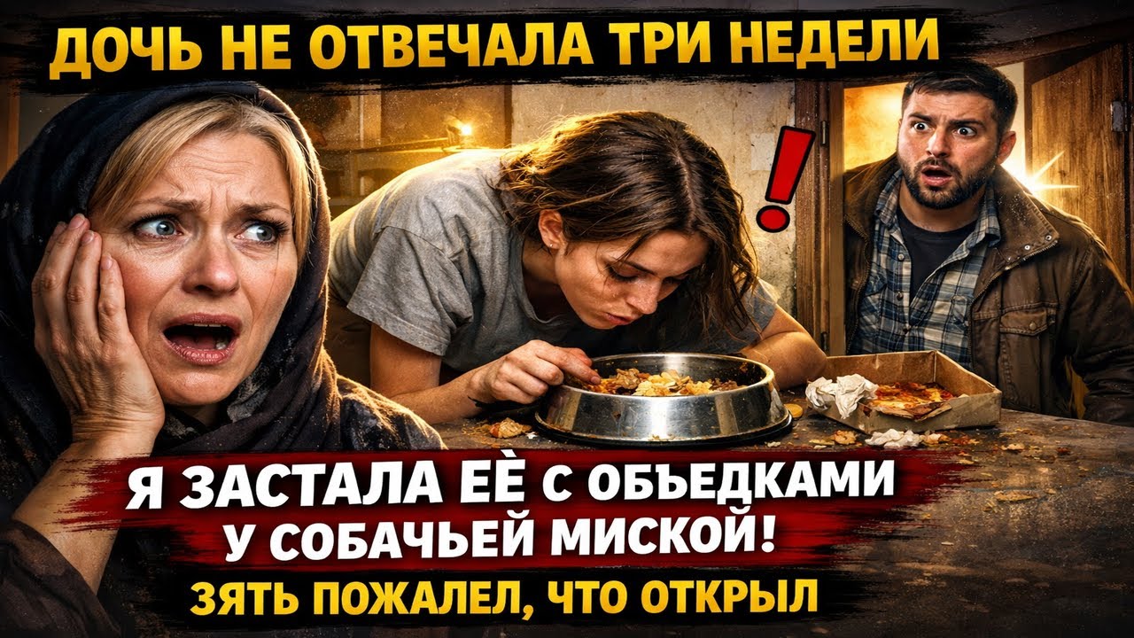 ДОЧЬ НЕ ОТВЕЧАЛА ТРИ НЕДЕЛИ  Я ЗАСТАЛА ЕЁ С ОБЪЕДКАМИ У СОБАЧЬЕЙ МИСКОЙ  ЗЯТЬ ПОЖАЛЕЛ, ЧТО ОТК