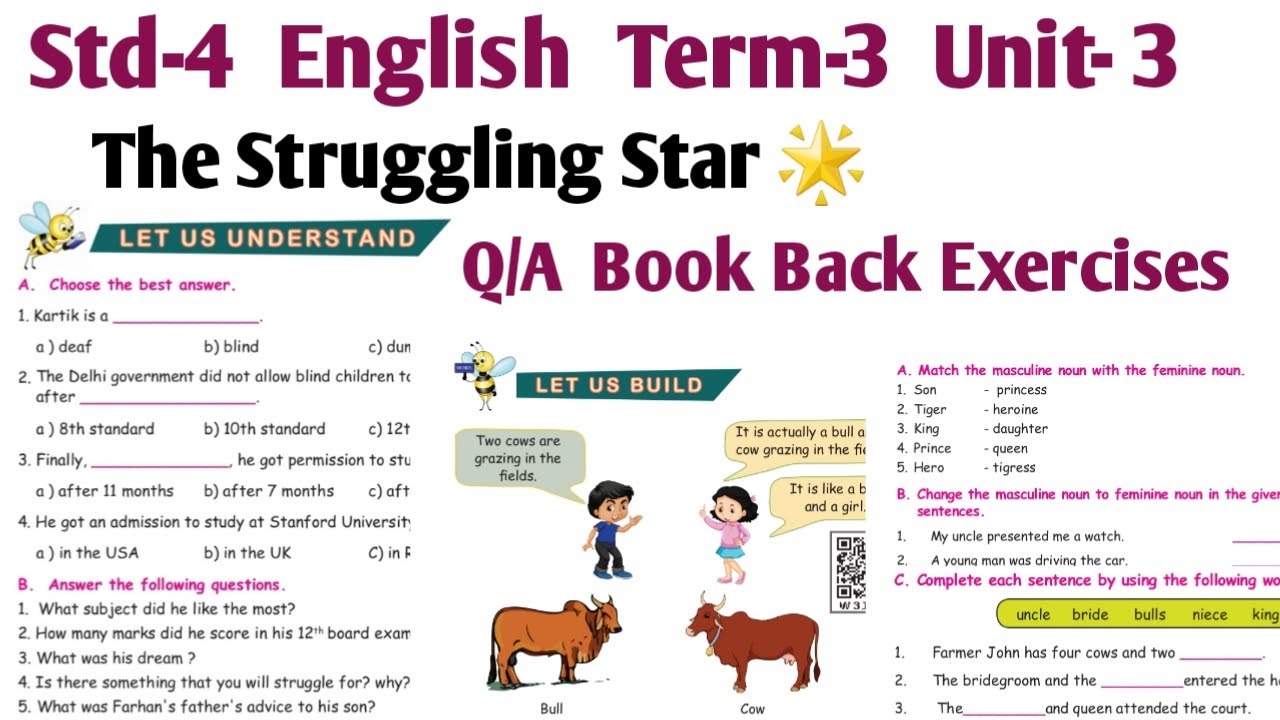 4th Std English Term 3 unit 3 | The Struggling Star Book Back Question and Answers | Let us Build