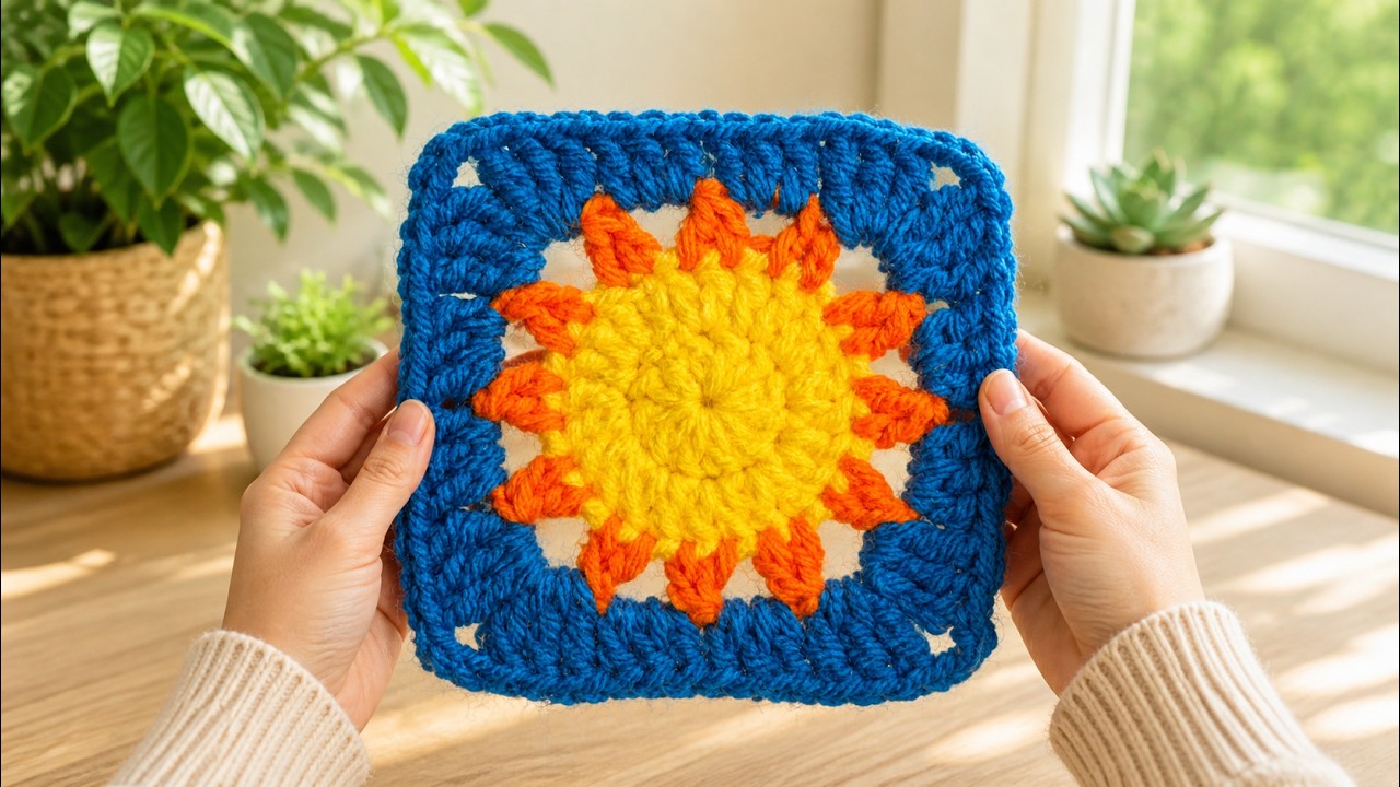 🌞 Güneş Motifi Nasıl Örülür? Adım Adım açıklamalı | How to Crochet a Sun Granny Square