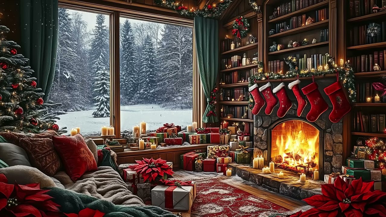 Silent Snowy Lodge Night ❄️ Warm Fireplace Sounds for Peaceful Rest and Insomnia Relief