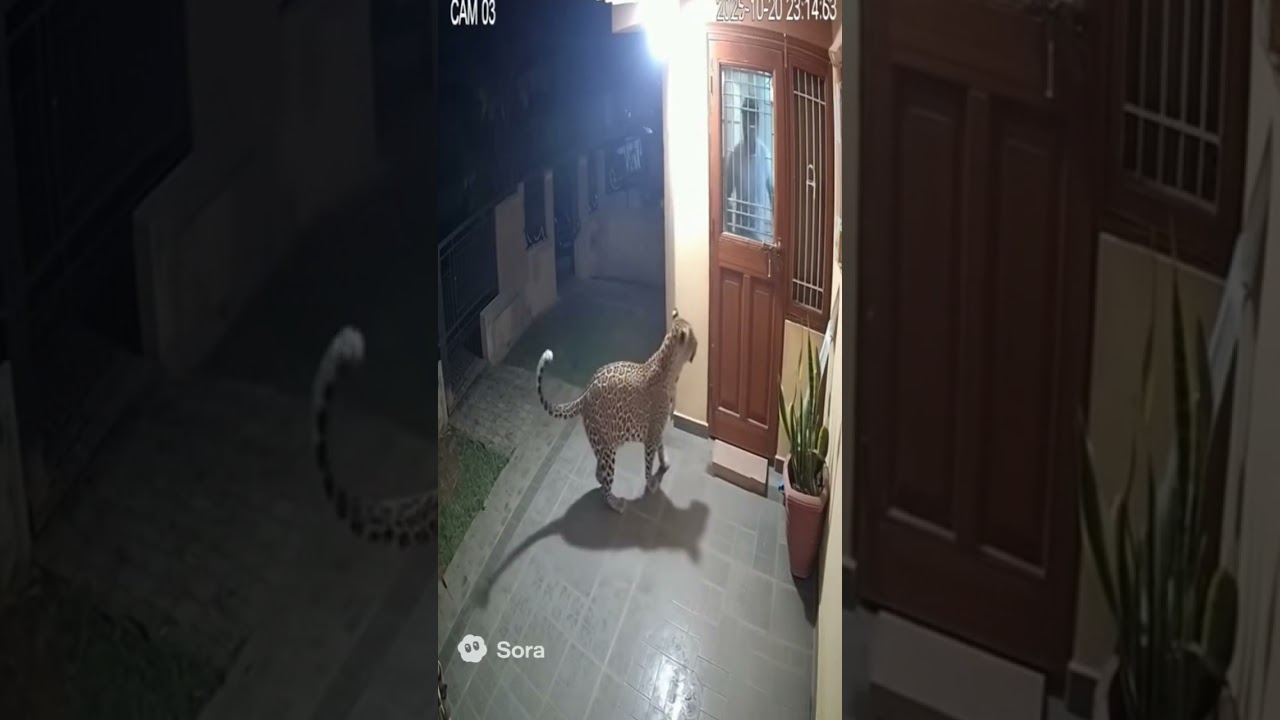 Leopard 🐆 attack on a house cctv footage #cat #leopard #sora