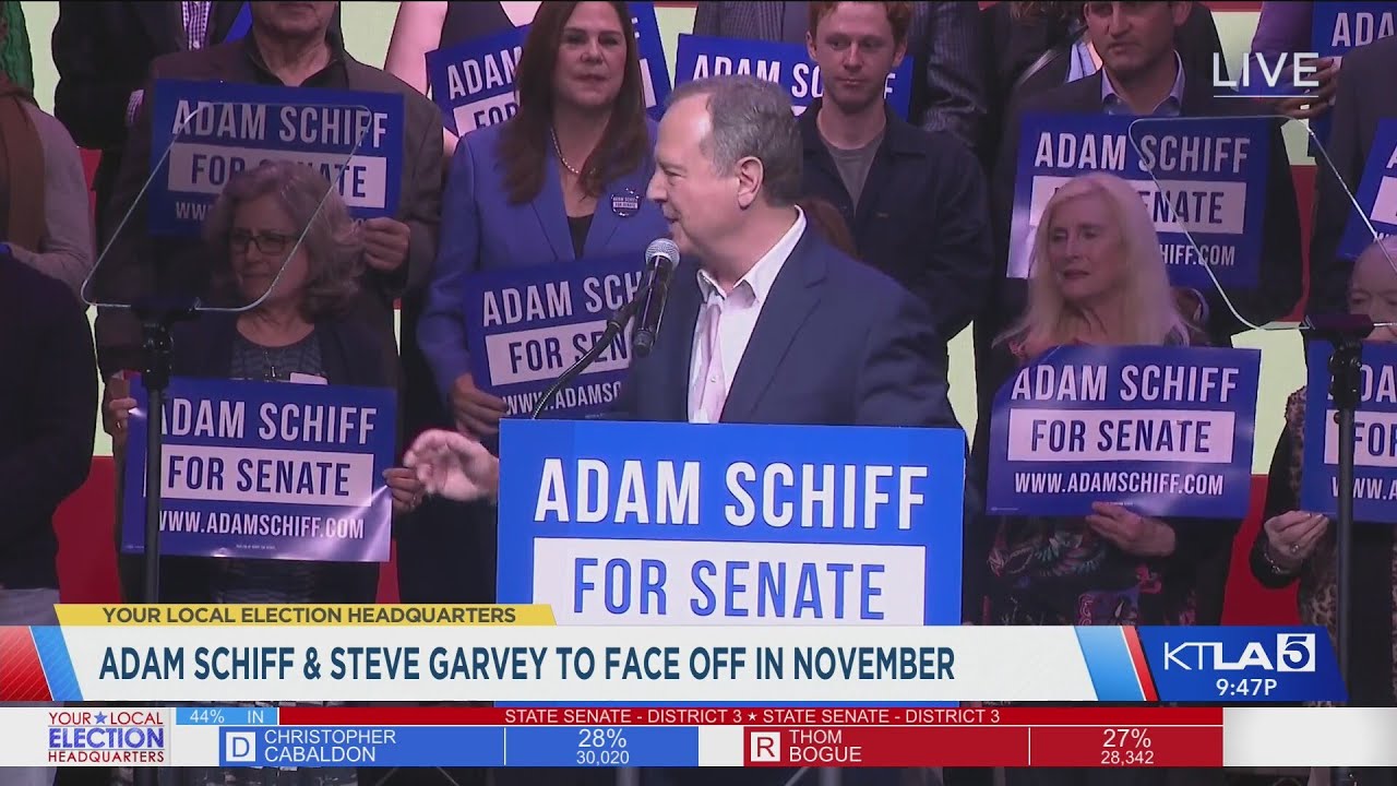 Protestors take over Schiff victory speech