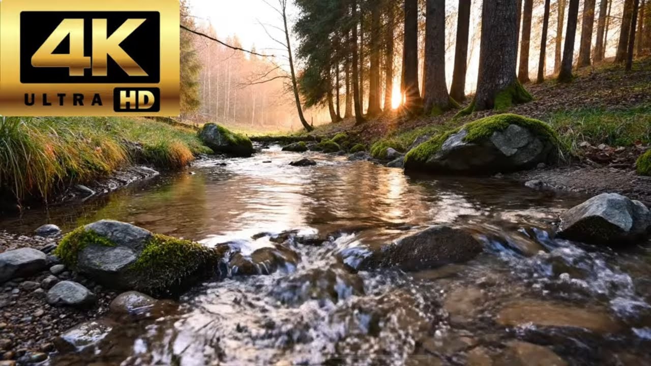 Forest Stream at Dusk 🌲🌙 | 4K Nature Ambience • 1 Hour of Peaceful Flowing Water