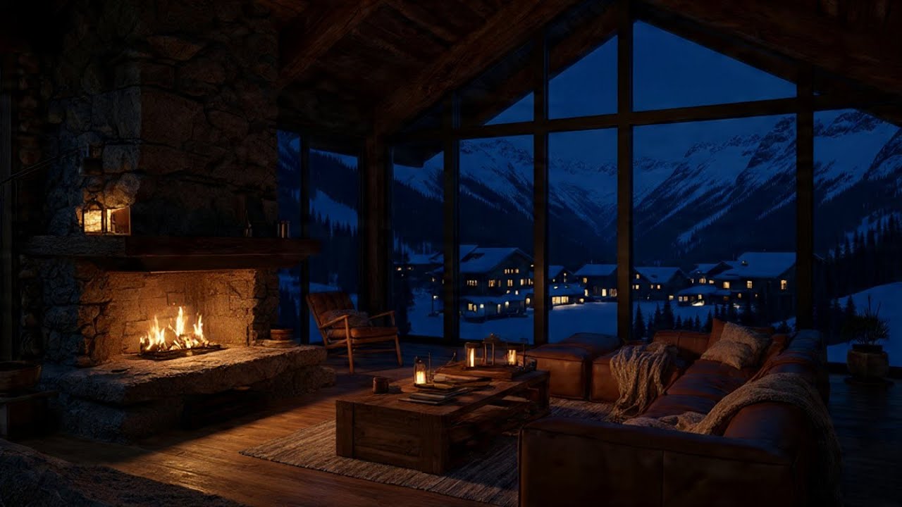 Cozy Snowy Cabin 🔥 Fireplace & Snowfall ❄️ Relaxing Mountain Ambience