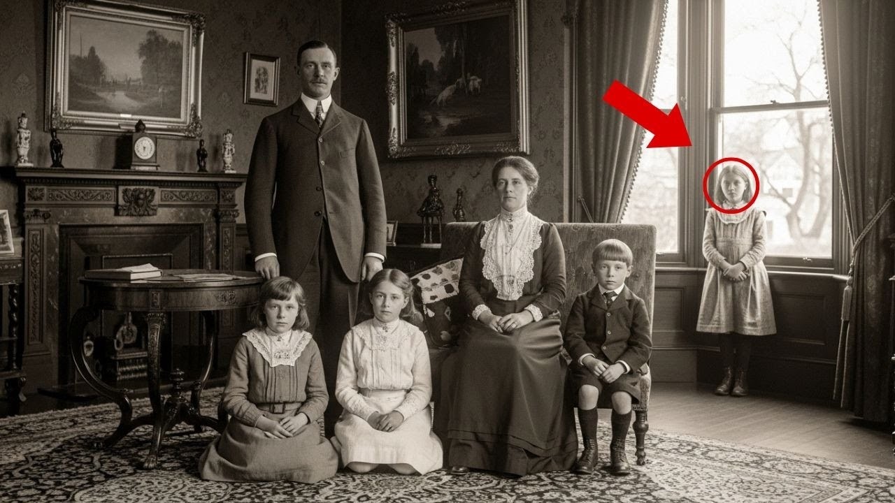 Семейная фотография 1910 года кажется безобидной, но посмотрите на ребенка, стоящего у окна.
