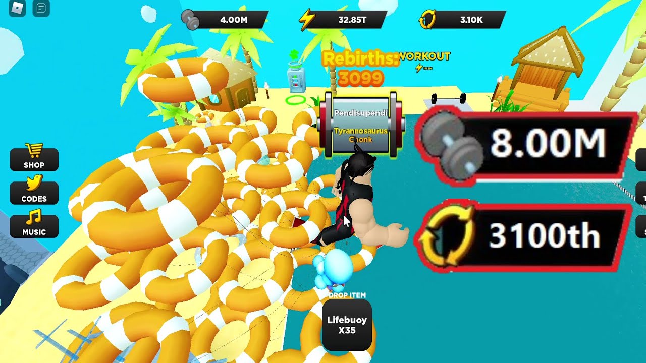 8 Million Strength for 3100th Rebirth Under 1 HOUR on Strongman Simulator