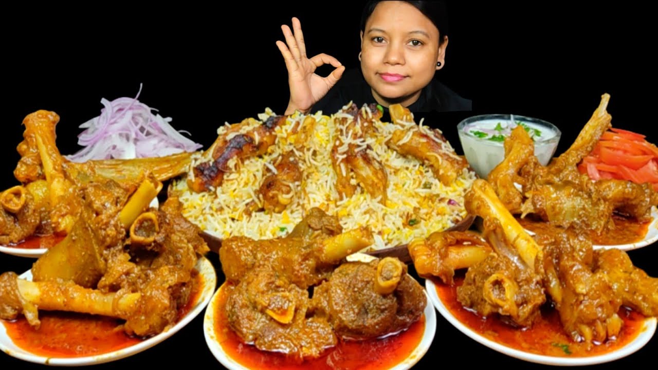 Asmr Eating 5plate Spicy Mutton Curry with Mutton Biryani | Raita & Laccha Onion  Mukbang