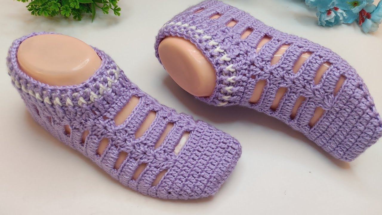 سليبر كروشيه (لكلوك نسائي ( بناتي) لاي مقاس بغرزة سهلة للمبتدئات | Crocheted Slippers