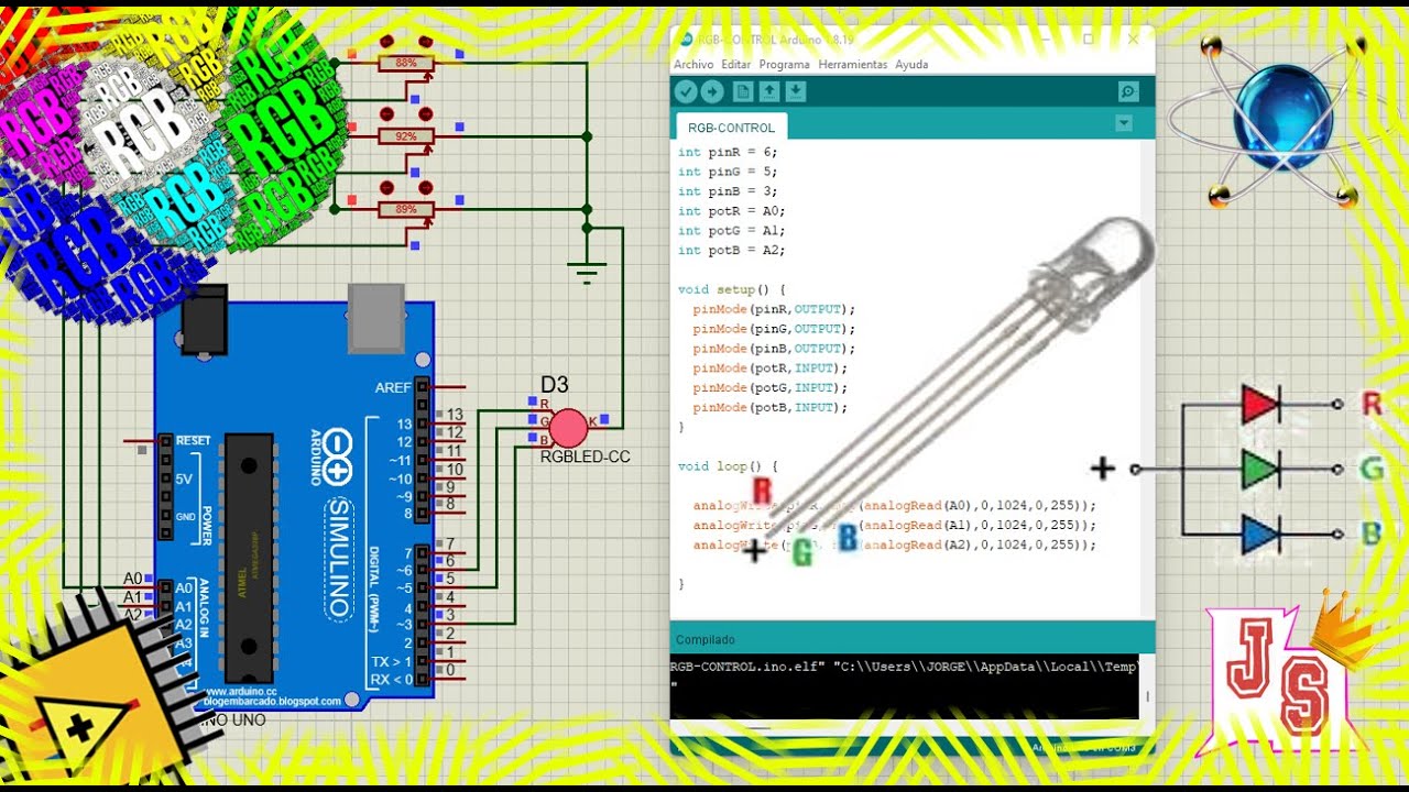 CONTROL  DE LED RGB CON PROTEUS Y ARDUINO 🔥🔥🔥